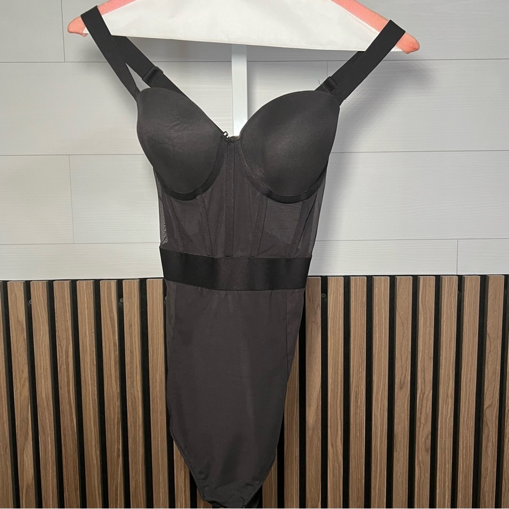 Black mesh cross back body suit
